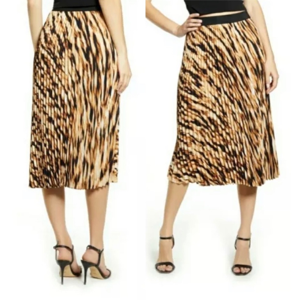 Leith Pleated Midi Skirt In Tiger Animal Print‎ Size Large